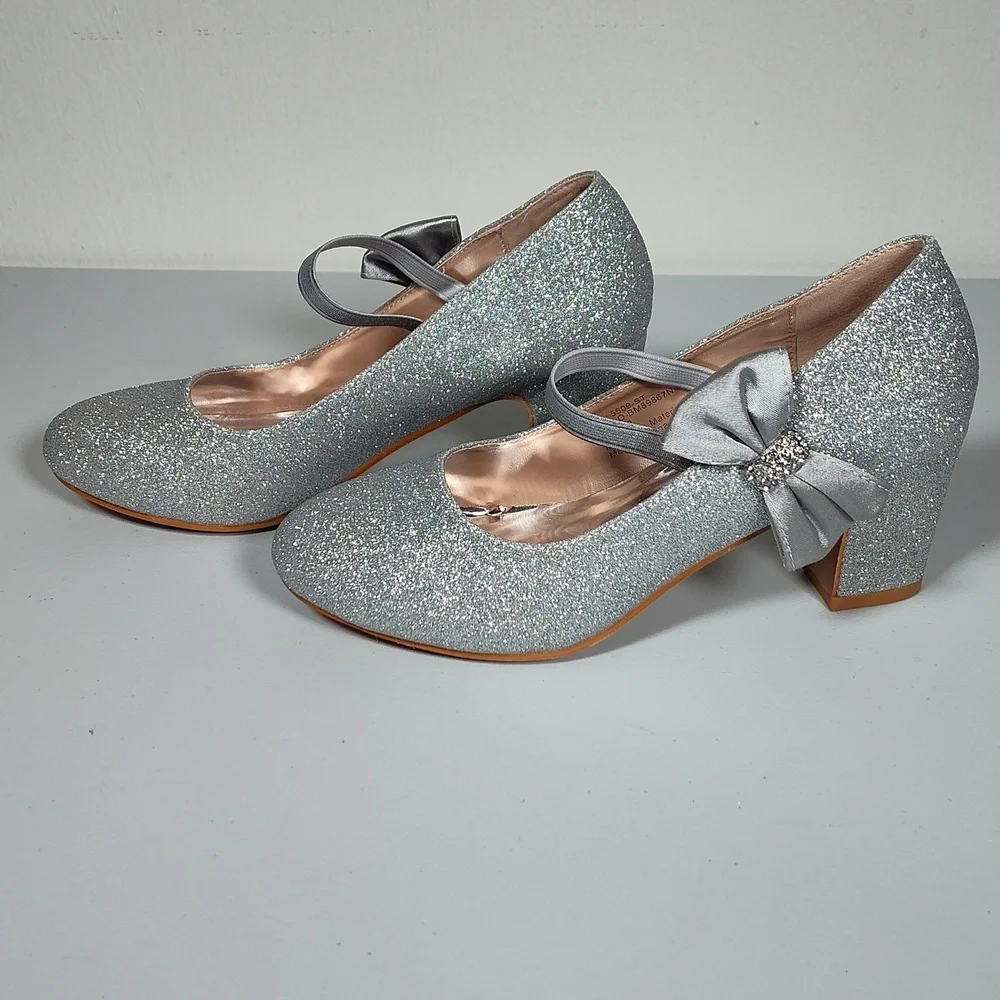Badgley Mischka Girls‎ Glitter Block Heel Dress Shoes 2